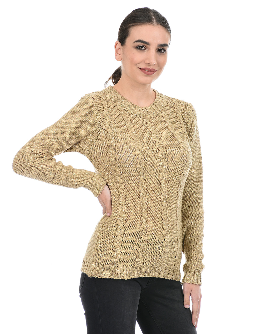Species Women Gold Self Design Sweater